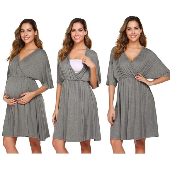 Ekouaer Dresses & Skirts - NWT Ekouaer Maternity Nursing Soft Gray Knit Dress